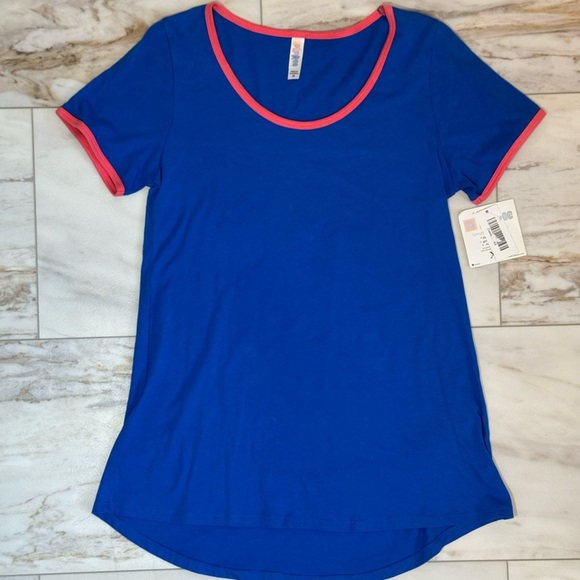 LuLaRoe Classic Tee Blue with Pink Trim – Size XS – NWT - Picture 3 of 7